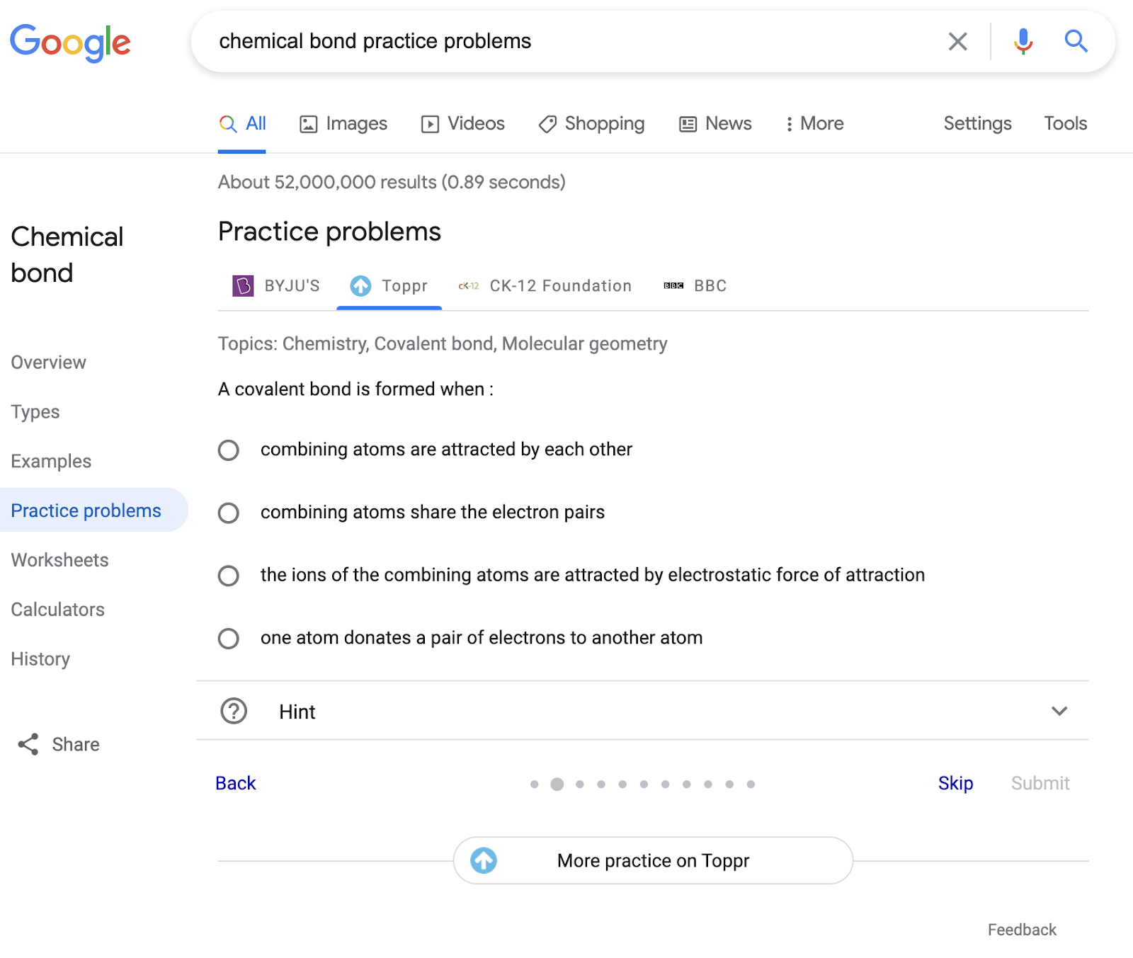 Google Search पर, प्रैक्टिस प्रॉब्लम के रिच रिज़ल्ट