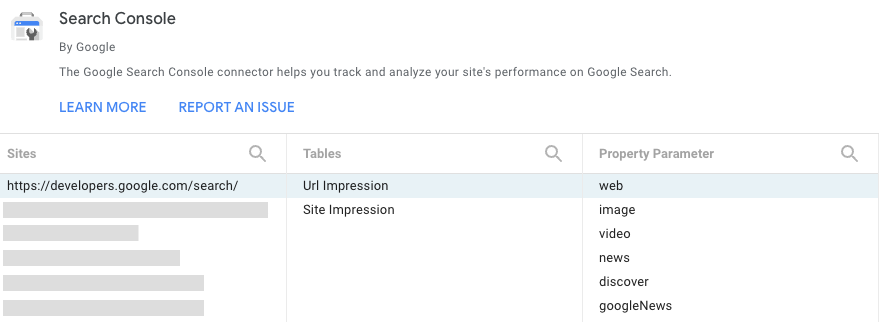 Creating a Search Console data connector