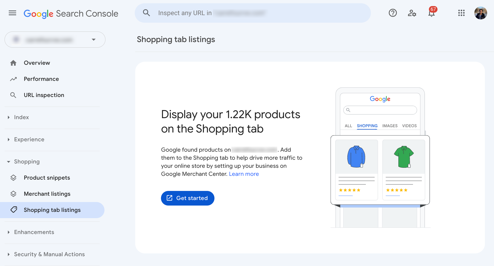 Report sulle schede della scheda Shopping di Search Console