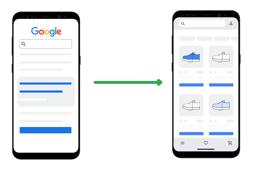Un risultato di ricerca che rimanda a un&#39;app mobile di shopping