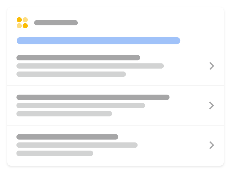 Eine Abbildung, wie ein Hostkarussell für Kurse in der Google Suche angezeigt werden kann. Es werden drei verschiedene Kurse von derselben Website in einem Karussell angezeigt, die Nutzer entdecken und auswählen können.