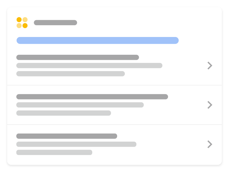 Illustration montrant comment une liste de cours peut s&#39;afficher dans la recherche Google. Elle montre trois cours différents du même site Web sous forme de liste que les utilisateurs peuvent explorer pour sélectionner un cours spécifique.