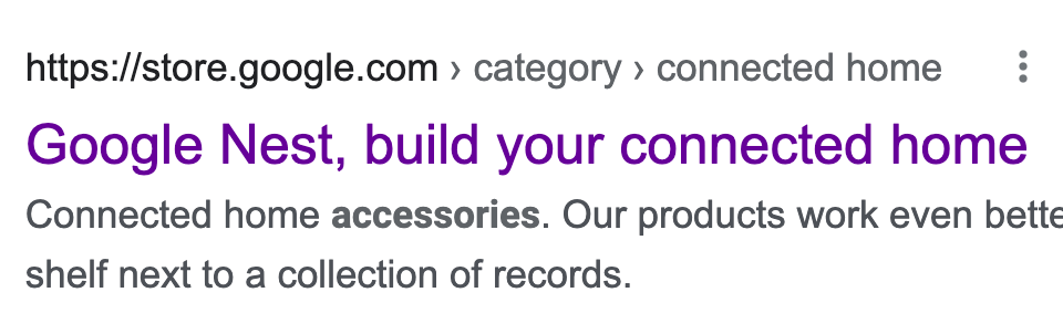 Example of a breadcrumb list using structured data