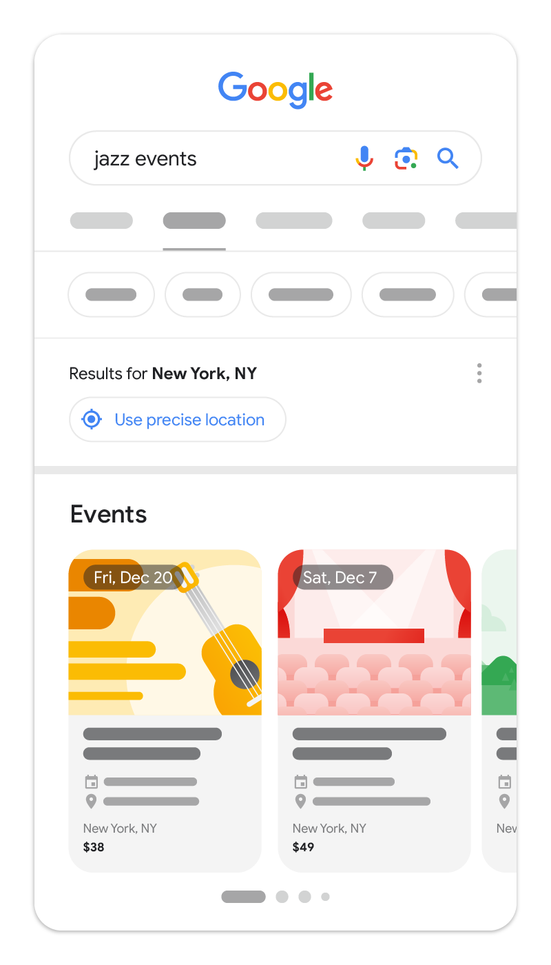 Como a experiência de eventos aparece na Pesquisa Google