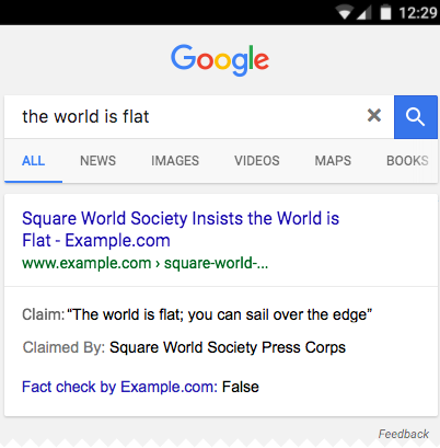 fact check example in search results