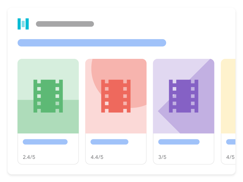 L&#39;illustration représente comment un carrousel hôte de films peut apparaître dans la recherche Google. Elle montre trois films différents du même site Web sous forme de carrousel que les utilisateurs peuvent explorer pour sélectionner un film spécifique.