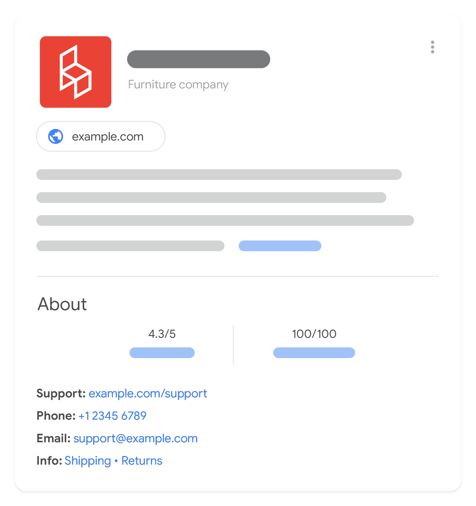 An illustration of merchant information in a knowledge panel