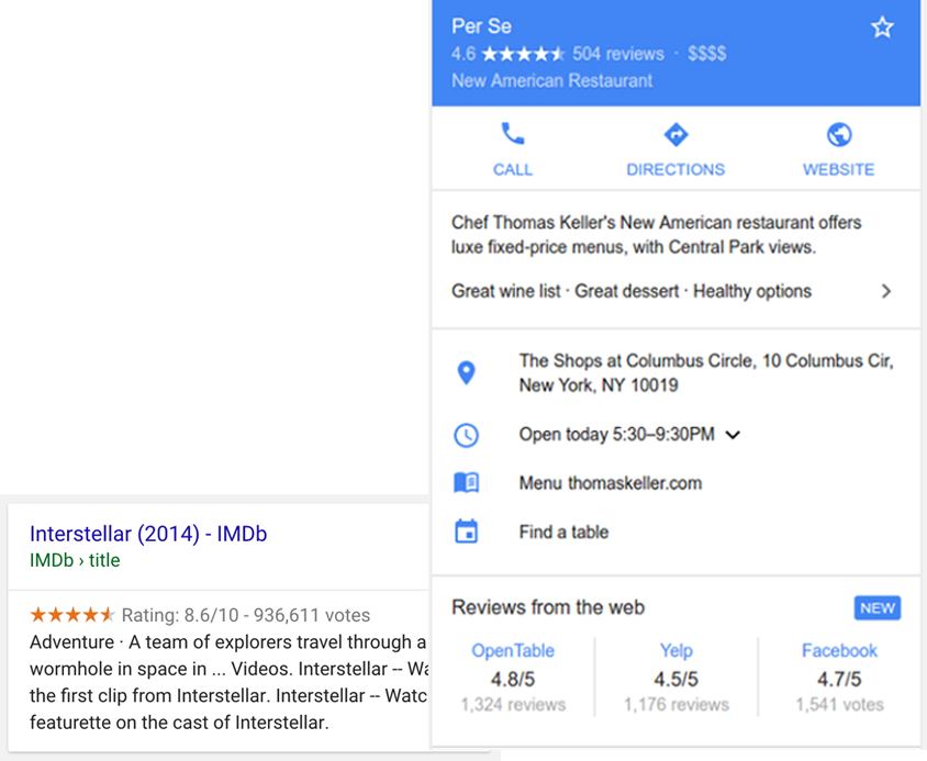 Example of a review snippet in search results