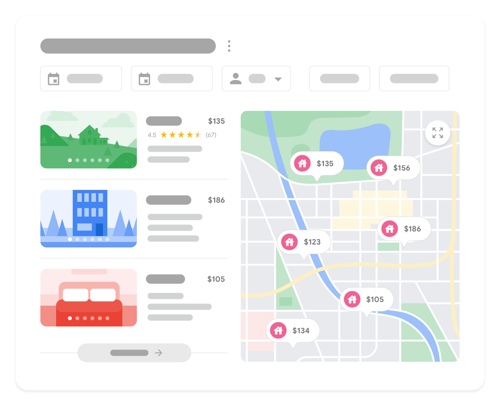 Illustration de locations de vacances dans la recherche Google