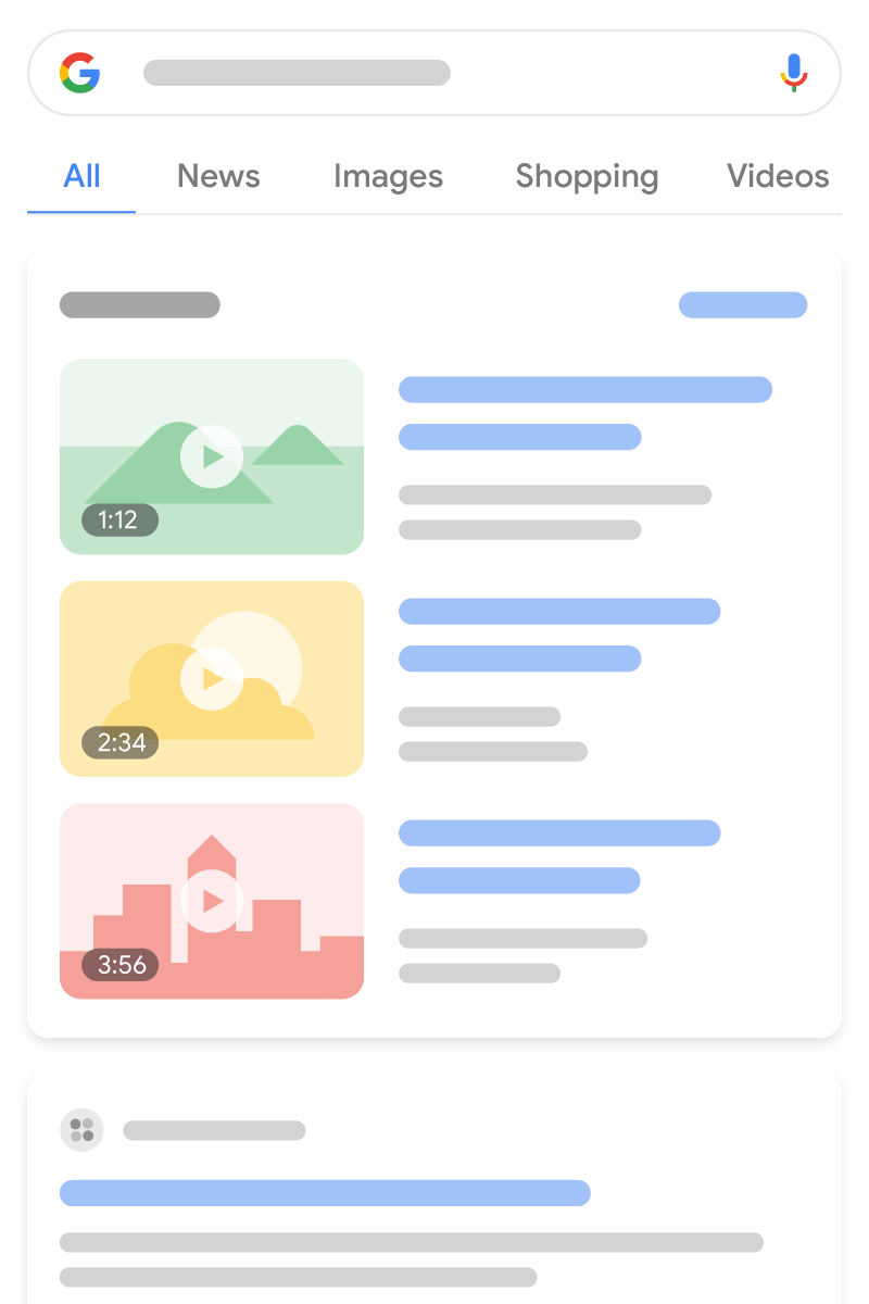 Esempio di risultati di ricerca video standard