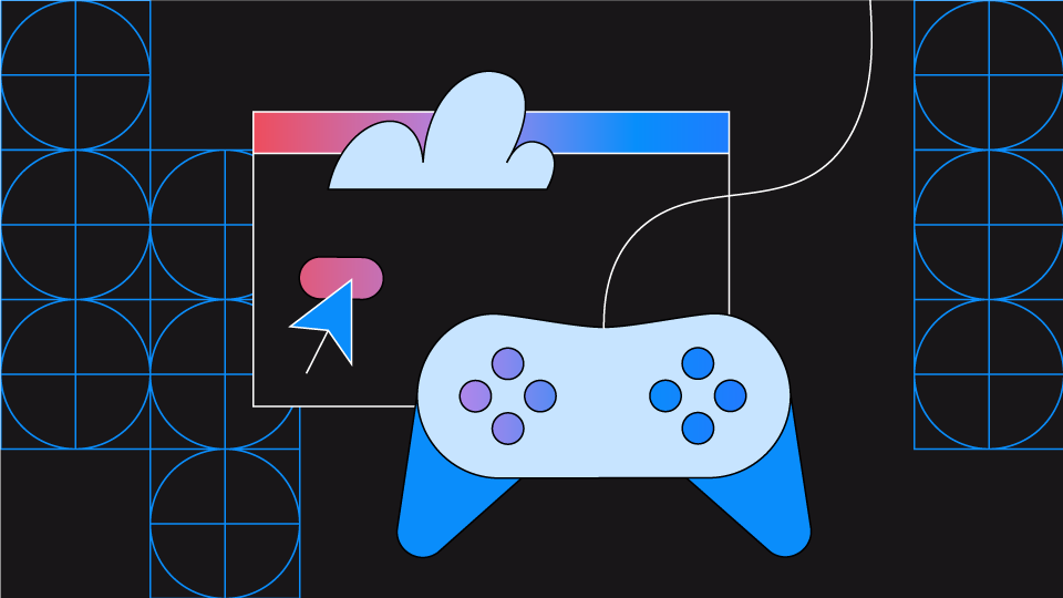 Bild eines Gamecontrollers mit einer Webseite im Hintergrund