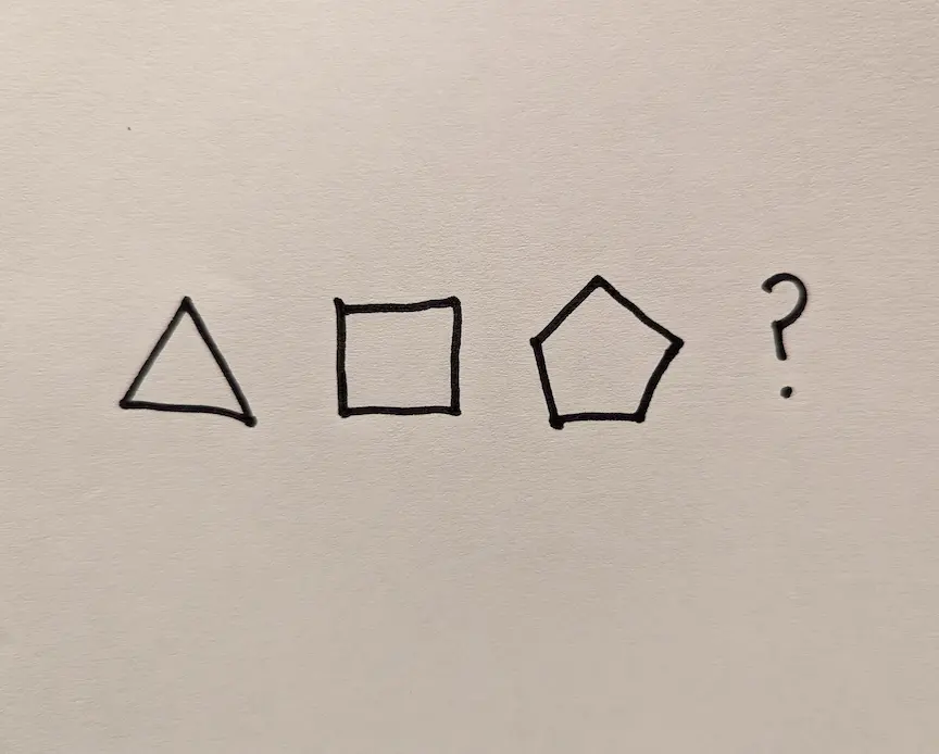 Three geometric shapes in a sequence: a triangle, a square and a pentagon. alt_text