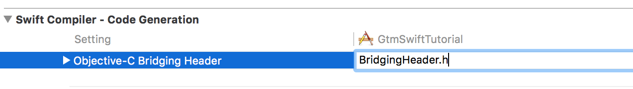 Add BridgingHeader.h as the Objective-C Bridging Header