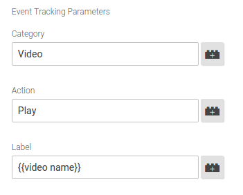输入以下跟踪参数：类别：视频、操作：播放、标签：视频