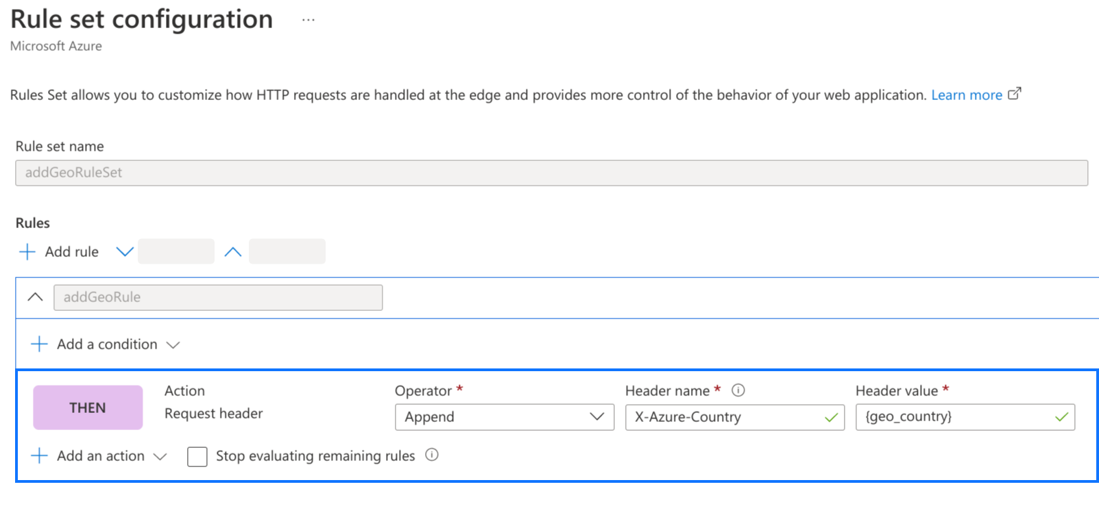 Azure Front Door कॉन्फ़िगरेशन का स्क्रीनशॉट