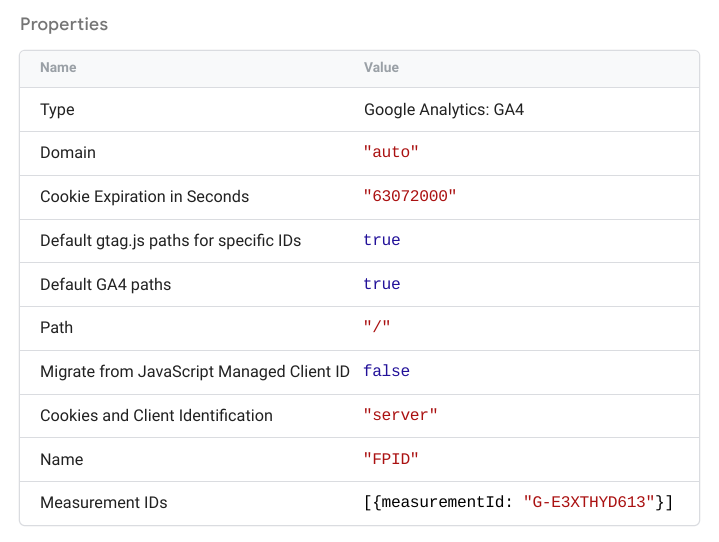 Screenshot yang menampilkan detail klien Tag Manager