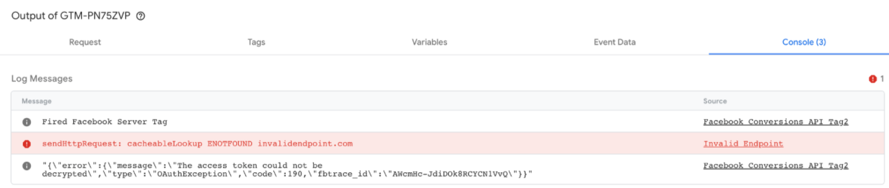 Screenshot yang menampilkan konsol Tag Manager