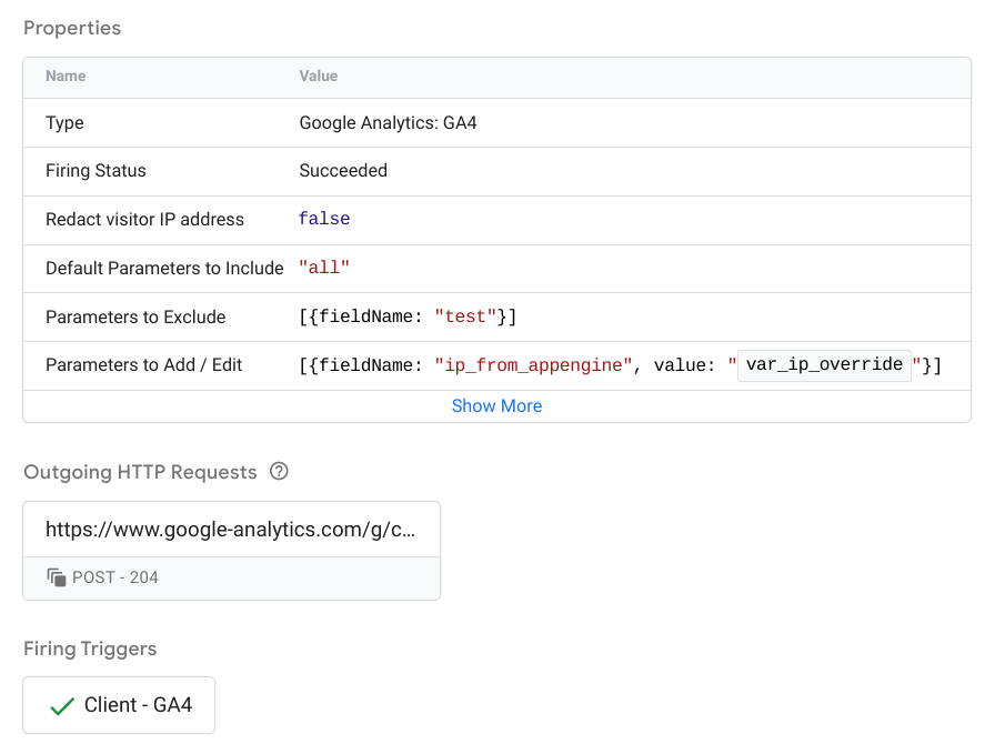 Capture d&#39;écran montrant les détails de la balise Tag Manager