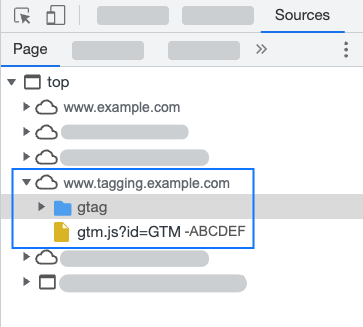 Zrzut ekranu przedstawiający narzędzia dla programistów z własnym serwerem jako źródłem skryptów Google