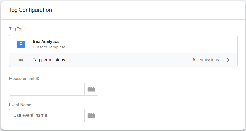 Captura de pantalla de la configuración de la etiqueta de Baz Analytics.
