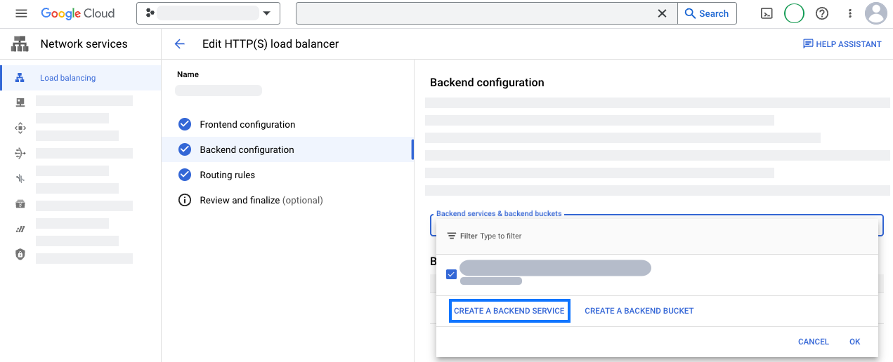 Captura de tela mostrando as configurações de back-end