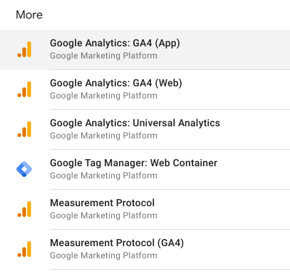 תמונה שבה מוצגת אפשרות הלקוח Google Analytics: GA4 (App)‎ ב-Tag Manager