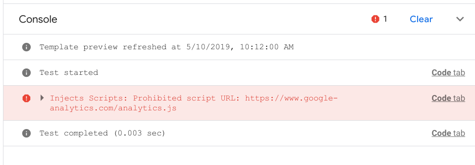 Lỗi khi chèn bảng điều khiển tập lệnh