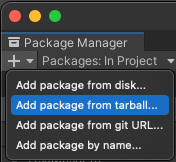 Unity Package Manager विंडो का स्क्रीनशॉट, जिसमें 