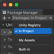 Capture d&#39;écran de la fenêtre du gestionnaire de paquets Unity avec le 