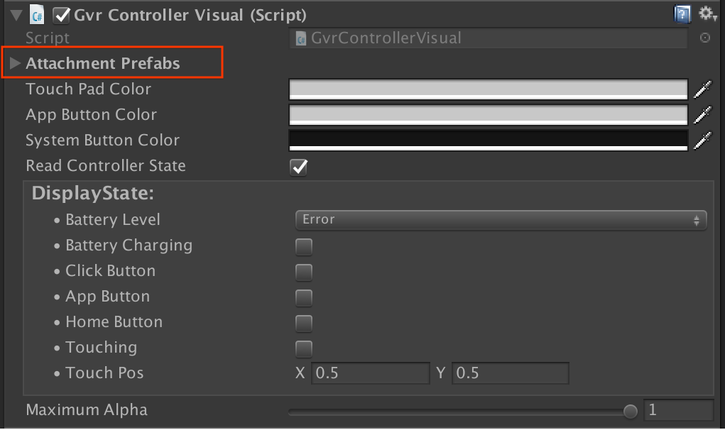 GvrControllerVisual Attachment Prefabs