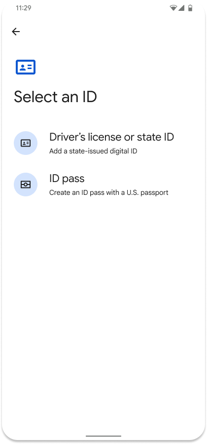 Se dirige al usuario a la Billetera de Google para obtener un documento de identidad digital.