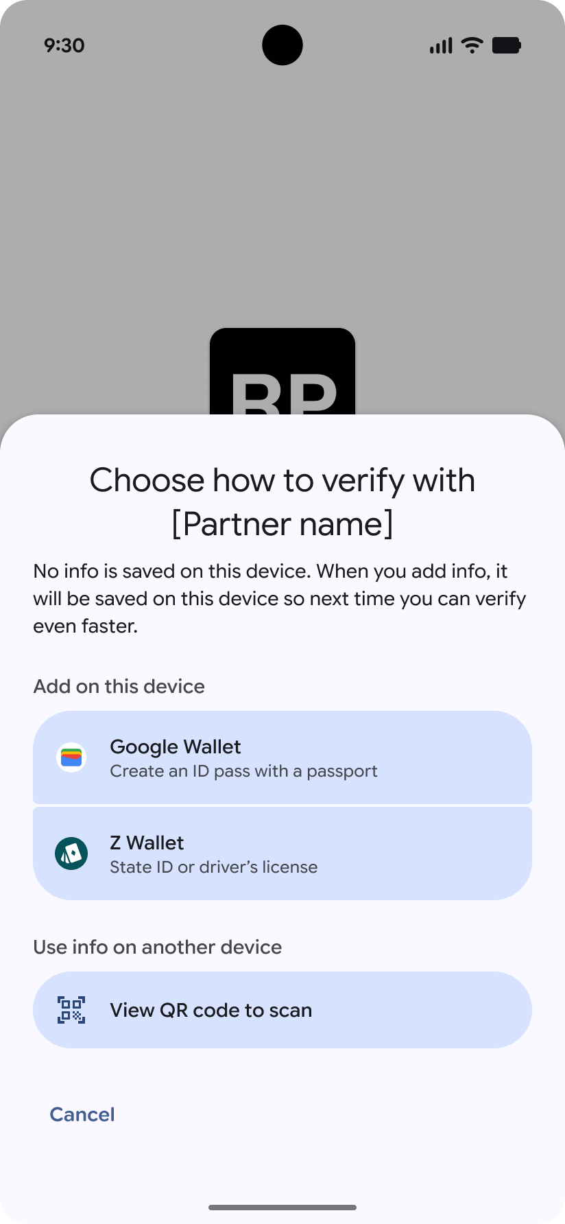 User shown the option to select a wallet to add a digital ID