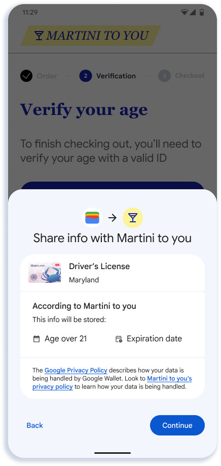 User sees confirmation page in Google Wallet