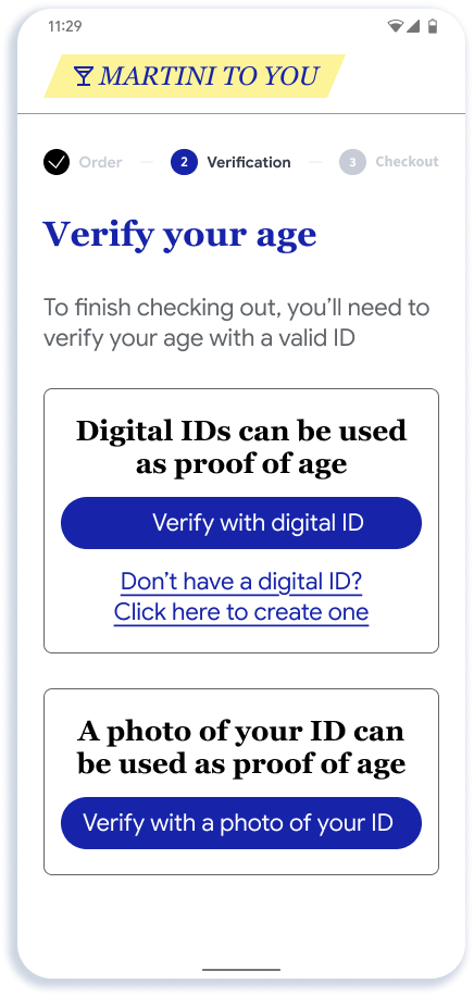 사용자에게 앱 또는 웹사이트에서 연령을 확인하라는 메시지가 표시됨
