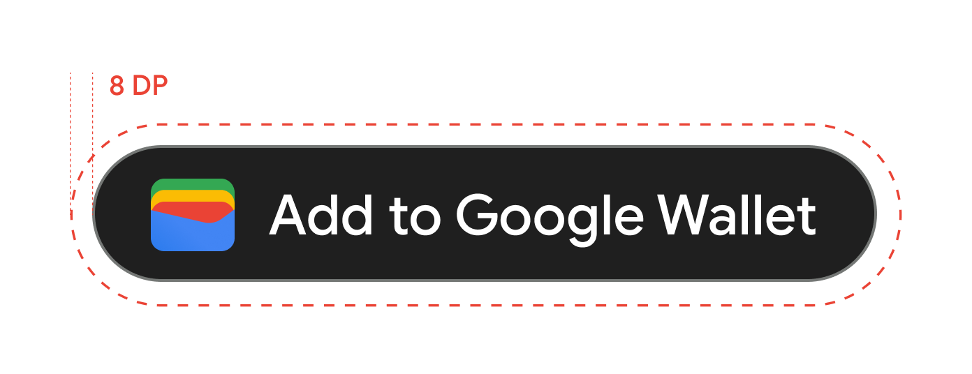 دکمه‌های افزودن به Google Wallet باید از هر طرف 8 dp فضا داشته باشند.