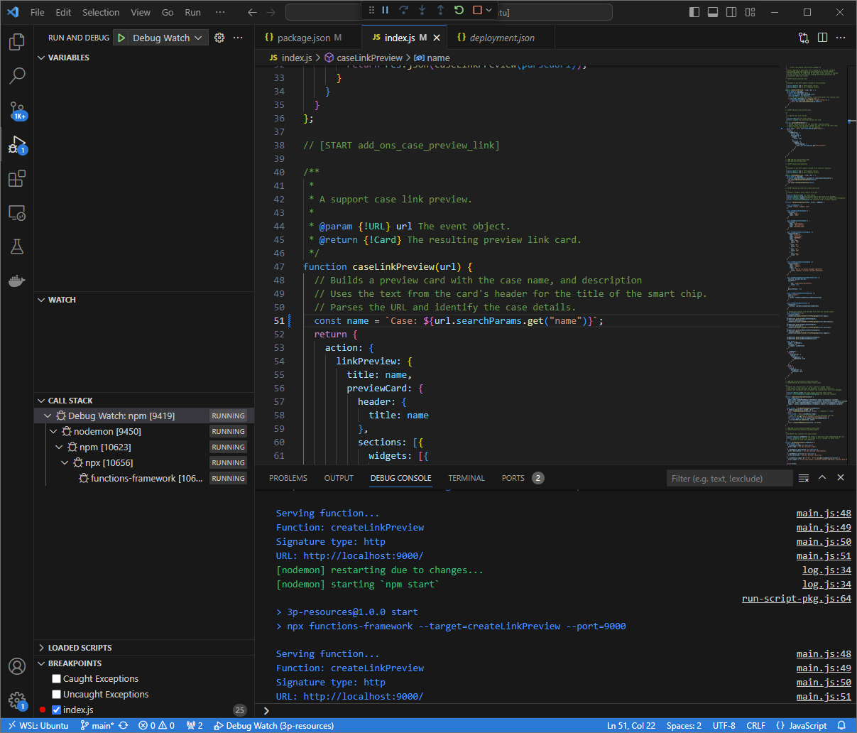 La aplicación se está ejecutando y escucha solicitudes HTTP en el puerto 9000 con el cambio de código cargado.