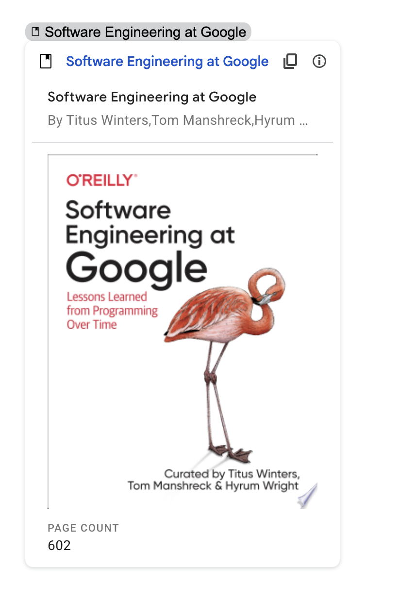 Lien d&#39;aperçu du livre &quot;Software Engineering at Google&quot; (Ingénierie logicielle chez Google).