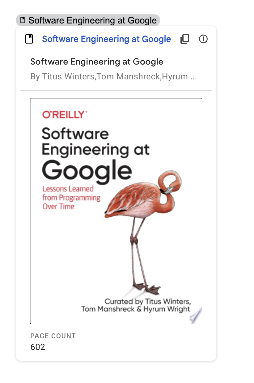 ตัวอย่างลิงก์ของหนังสือ &quot;Software Engineering at Google&quot;