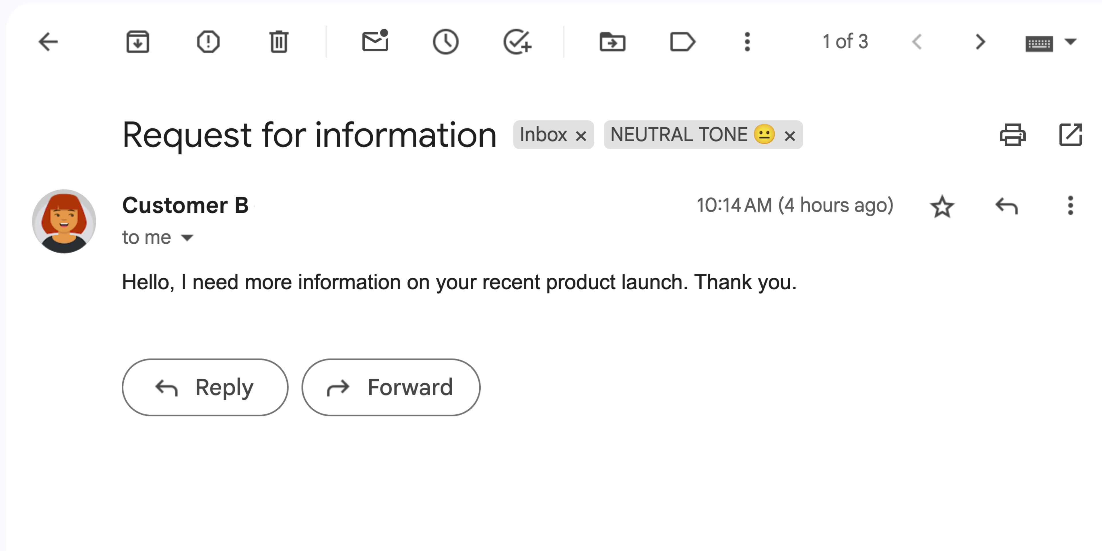 یک پیام جیمیل با لحنی خنثی.