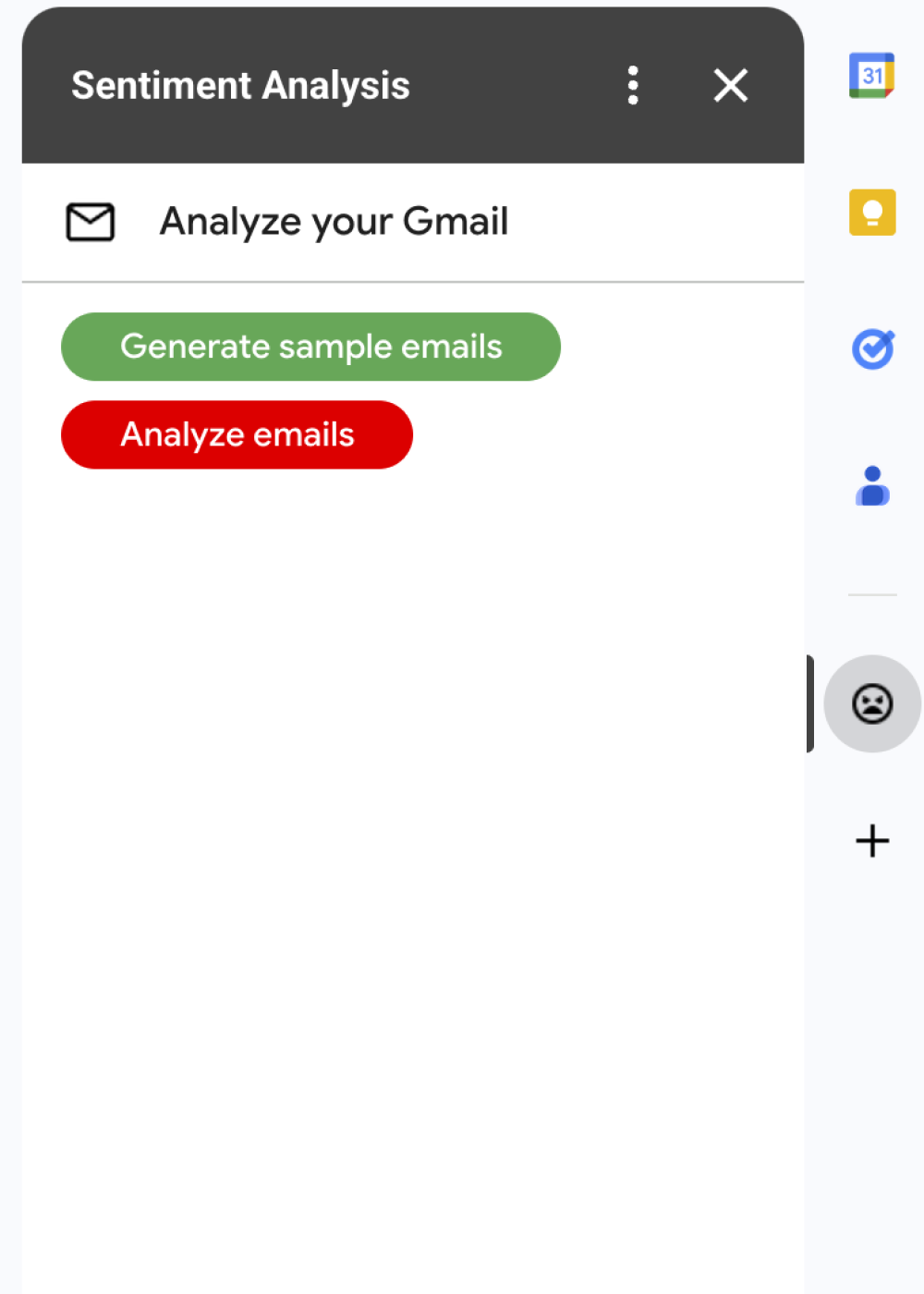 Captura de tela do complemento de análise de sentimento do Google Workspace