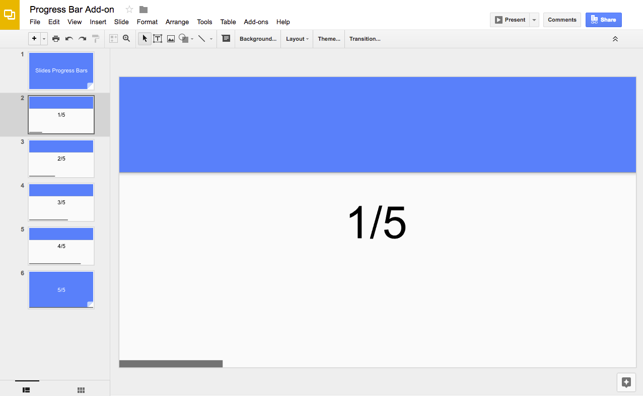 Screenshot of the progress bar Slides Editor add-on
