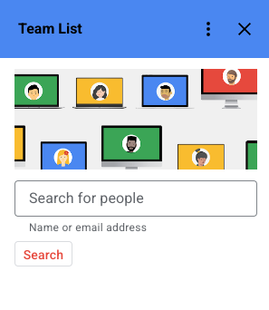 Screenshot des Google Workspace-Add-ons „Teams-Liste“