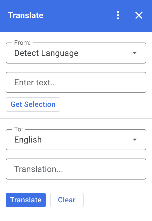 Capture d&#39;écran du module complémentaire Google Workspace Traduction