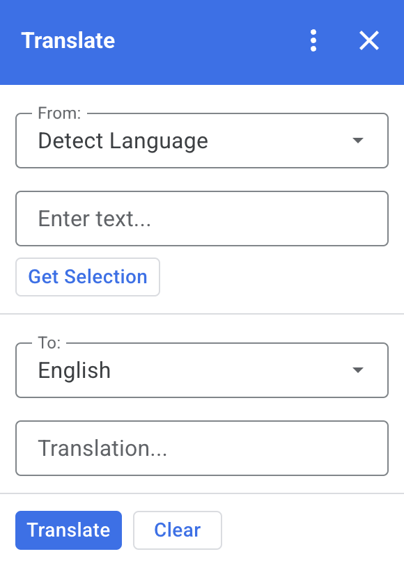 Captura de pantalla del complemento de Traductor de Google Workspace