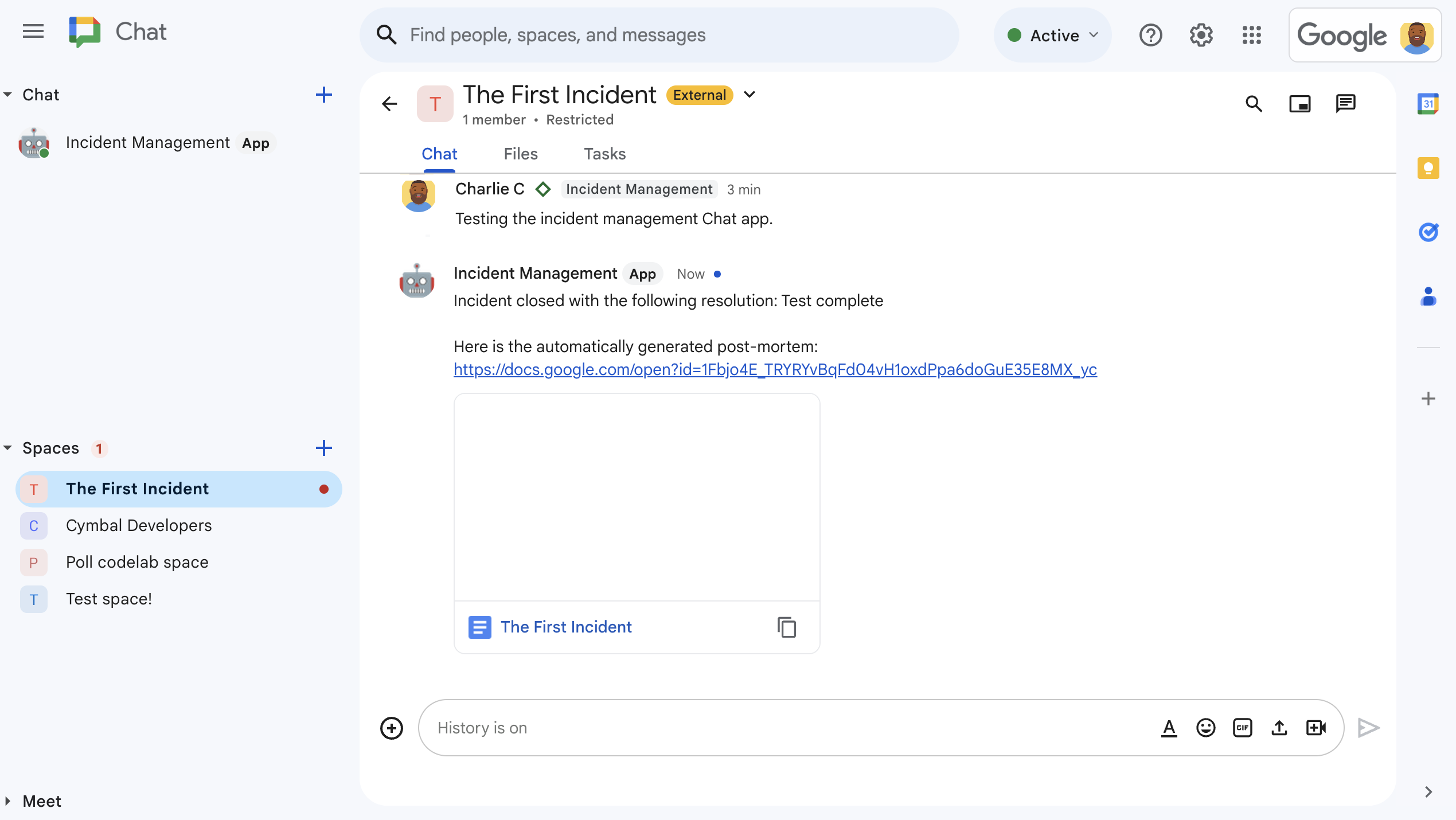 Document Google Docs sur la résolution des incidents partagé dans l&#39;espace.