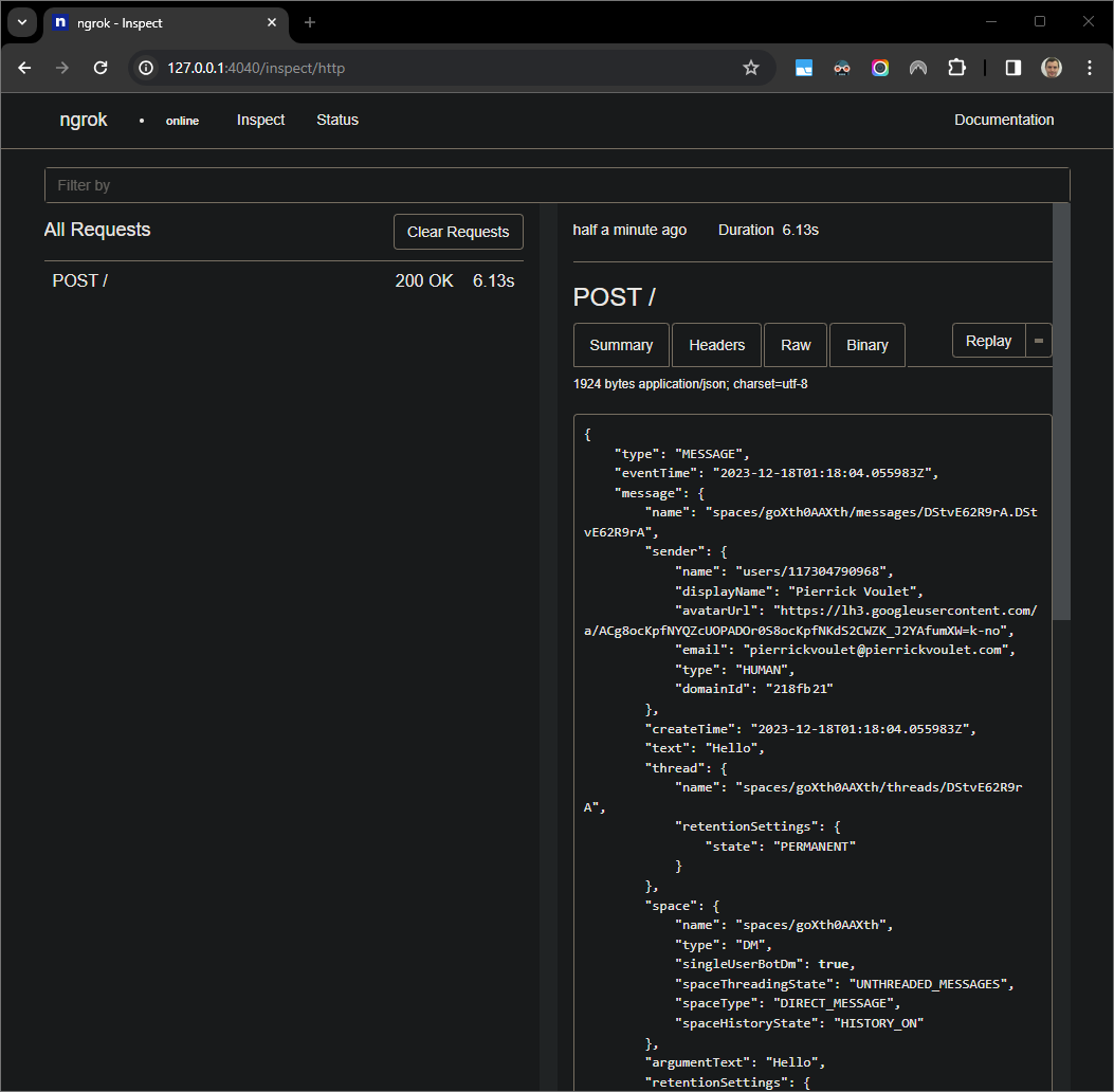 Permintaan HTTP dari antarmuka web yang dihosting oleh aplikasi
&#39;ngrok`