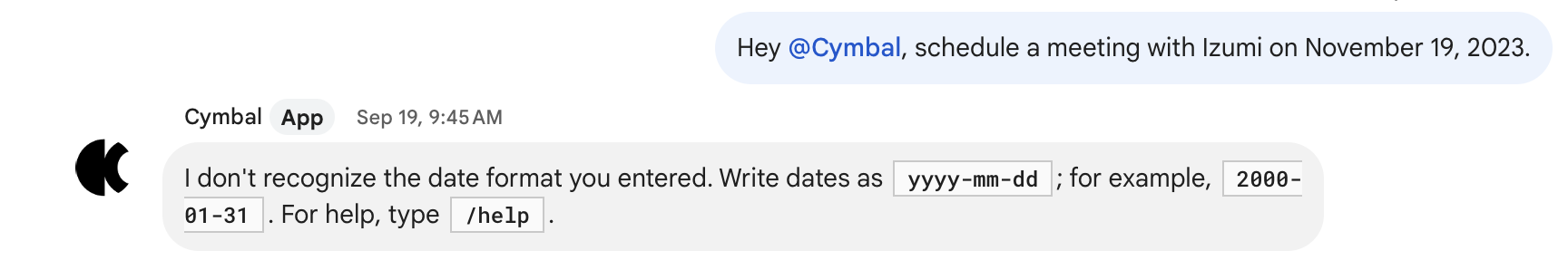 پیام خطای مثالی که به کاربر میگوید چه مشکلی رخ داده است، چگونه ادامه دهد و چگونه کمک بگیرد.