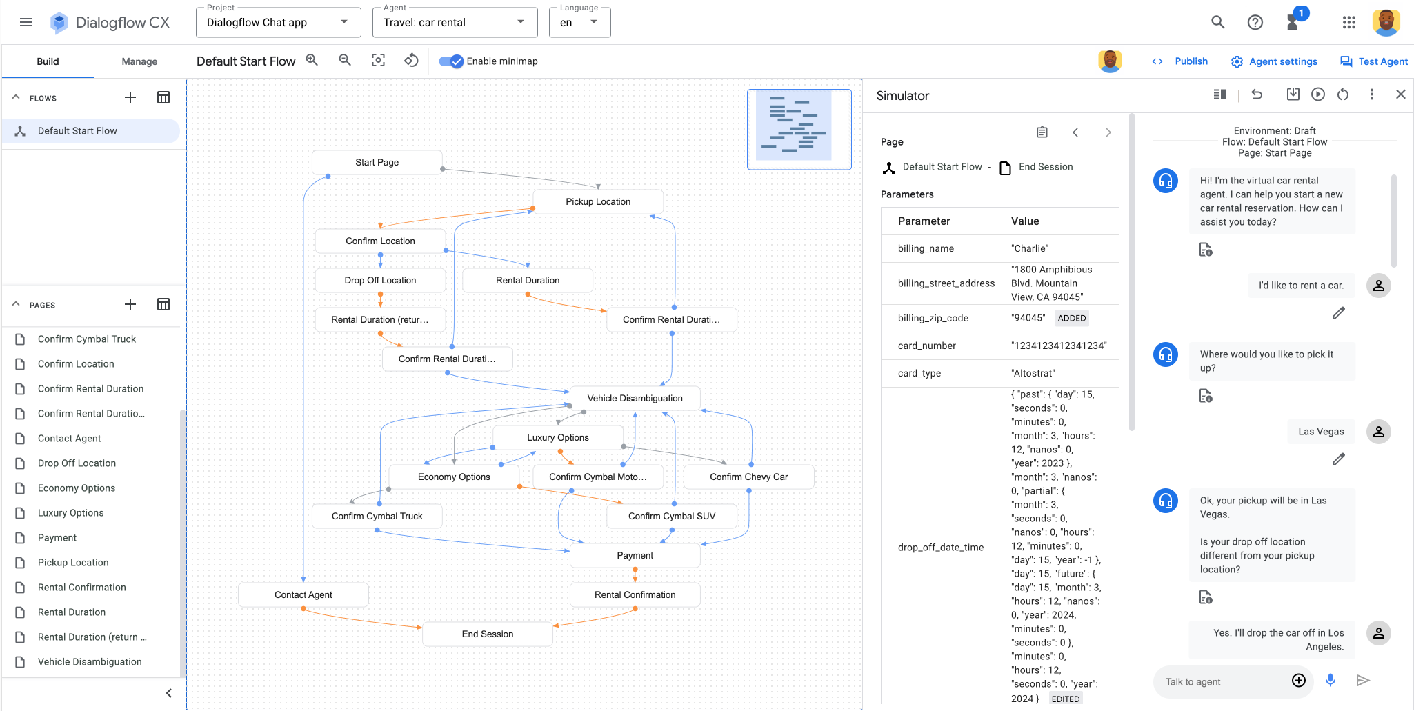 กำลังทดสอบ Agent ใน Dialogflow CX