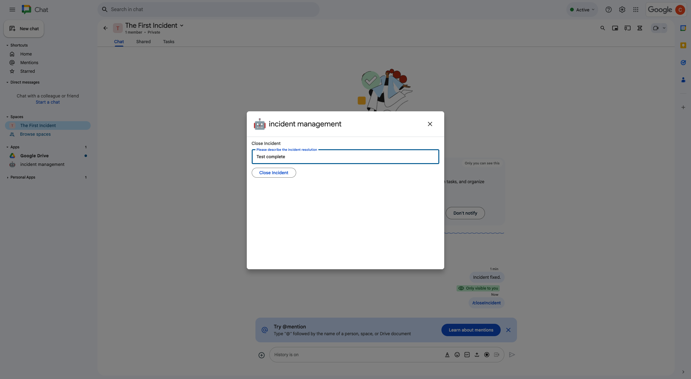 Boîte de dialogue de résolution de l&#39;incident.