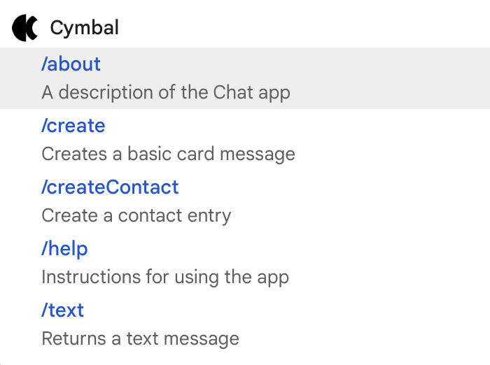 Chọn lệnh dấu gạch chéo để tương tác với ứng dụng Chat.